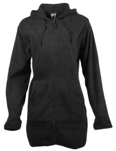 Damen Fleece Jacke Fleecejacke Mikrofleece Longjacke weiche wärmende Qualität;Schwarz,L (44/46)