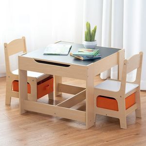 COSTWAY 3 TLG. Kindersitzgruppe Kindertisch mit 2 Stühlen Kindermöbel Maltisch für Kleinkinder von 3-7 Jahren Orange