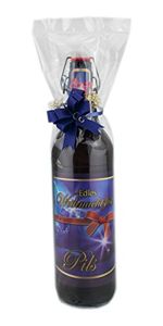 Edles Weihnachsfest - 1 Liter Flasche Bier in Folie und Schleife verpackt als Geschenk