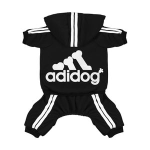 Kreative Hunde Hoodie Adidog Streifen Winter Sweatshirt Vierbeinig Kleidung für kleine Hunde für Chihuahua Pet Haustiermantel Schwarz Größe L