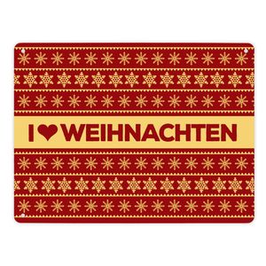 I love Weihnachten Metallschild mit Weihnachtsmuster Motiv - Weihnachten Herz Liebe Stern Schnee – 21x28cm / Rot