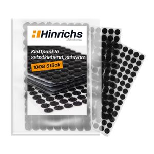 Hinrichs 1008x Klettpunkte Rund Schwarz 10mm - Klebepunkte Selbstklebend