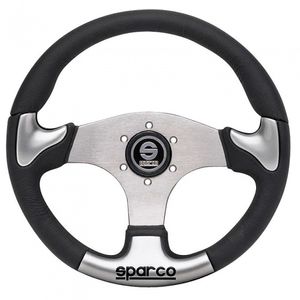 Športový volant P222 Ø34,5 cm hliník / Imitácia kože čierna / strieborná