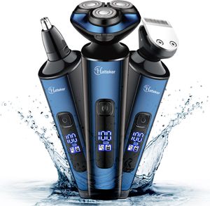 Hatteker Elektrický zastřihovač vousů Rotary Head Shaver pro muže Sideburn Trimmer Nose Trimmer Wet Dry IPX7 Dobíjecí 3 v 1