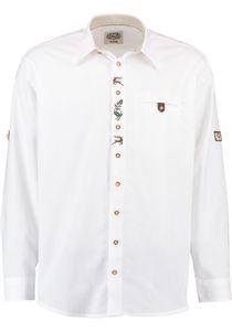 OS Trachten Herren Hemd Langarm Trachtenhemd mit Liegekragen Babuzi, Größe:41/42, Farbe:weiß