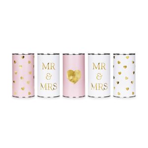 Hochzeitsdosen für Auto 14x7cm Mr & Mrs 5er Set Weiß / Rosa