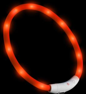 PRECORN LED USB- Halsband Hund Silikon Hundehalsband Leuchthalsband für Hunde aufladbar per USB-C (Größe S-L auf 18-65 cm individuell kürzbar) orange