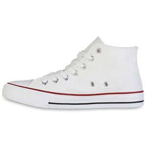 VAN HILL Damen Sneaker High Schnürer Bequeme Stoff Schuhe 838463, Farbe: Weiß Rot, Größe: 38