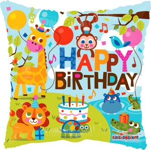 1 Folienballon Happy Birthday Wilde Tiere Giraffe Affe Löwe Luftballons bunt ungefüllt 46 cm
