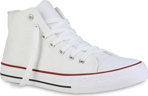 VAN HILL Damen Sneaker High Schnürer Bequeme Stoff Schuhe 838463, Farbe: Weiß Rot, Größe: 38