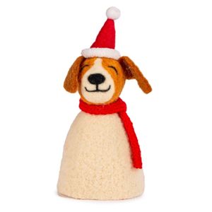 Eierwärmer Hund mit Weihnachtsmütze und Schal, von Baden, H12cm