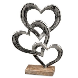 Dekoobjekt Herzen in Herzen H. 32,5cm silber braun aus Alu + Mango-Holz Formano