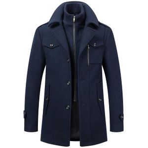 Herren Wintermantel, Slim Fit Zweiteiliger Mantel für Business und Freizeit, Wollmantel mit Stehkragen Peacoat und Warmer Integrierter Innenjacke, Herren, Navy blau, 6XL