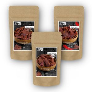 1kg Beef Jerky (8 x 125g) - Mix Set mit allen 3 Sorten von 3Yo Nutrition - 51% Protein Biltong Trockenfleisch Fitnesssnack