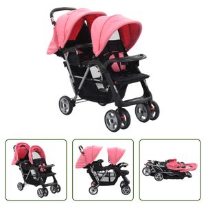 The Living Store Tandem-Kinderwagen Stahl Rosa und Schwarz