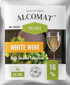 Alcomat White Wine HAT Yeast Weißweinhefe Gärhefe Wein Weinhefe Weißwein 25 bis 30 Liter aktive Trockenhefe bis 16% 1 Stück