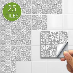 25 Stück 3D Küchenfliesen Aufkleber Badezimmer Mosaik Aufkleber Selbstklebende Wanddekoration,Farbe: Grauer marokkanischer Retro,Größe:10x10cm