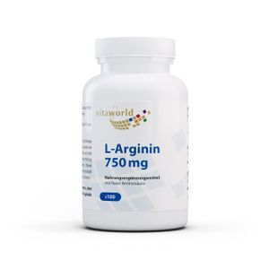 Vita World L-Arginin 750 mg | 100 Kapseln | 100 % natürlich | vegan | gluten- und laktosefrei
