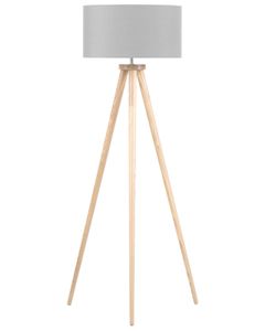 BELIANI Stehlampe Grau Holz 140 cm runder Stoffschirm Dreibeinig langes Kabel mit Schalter Modernes Design