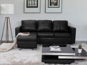 Ecksofa - Kunstleder - Schwarz - ACKLEY