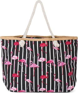 styleBREAKER XXL Strandtasche mit Streifen Flamingo Print und Reißverschluss, Schultertasche, Shopper, Damen 02012252