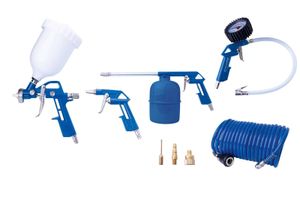Scheppach Kompressor Zubehör Set 8-tlg. | 5m Schlauch, Farbspritzpistole, Reifenfüller, Sprühpistole, Ausblaspistole, 3 verschiedene Adapter