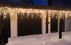 F-H-S International LED Lichterkette Eisregen 24m 960 LED warmweiß Kabel weiß Außen