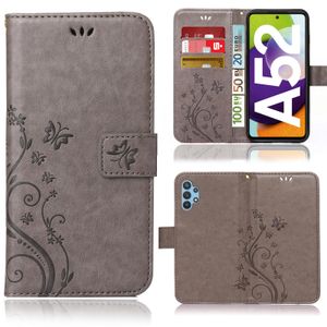 Handy Tasche für Samsung Galaxy A52 / A52 5G / A52s 5G  Bookstyle Handyhülle Klapptasche mit Blumenmuster Schutzhülle mit Kartenfächer in Grau