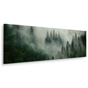 Muralo Panoramabild Canvas Wald im Nebel Bäume Pflanzen Landschaft Natur 3D Br. 145 cm x Hö. 45 cm