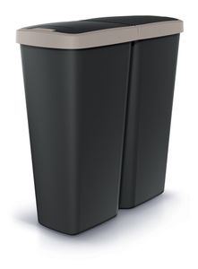 Abfallbehälter COMPACTA Q DUO schwarz mit hellbraunem Deckel, Volumen 50l
