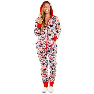 Damen Schlafanzüge Christmas One Piece Pyjamas Weihnachten Nachtwäsche mit Kapuze Vit,Größe:XXL