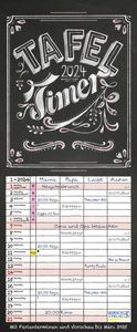Tafel Timer 2024: Typo Art Familienkalender mit 4 breiten Spalten in Tafeloptik. Hochwertiger Familienplaner mit Ferienterminen, Vorschau bis März 2025.
