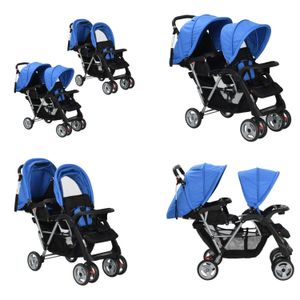 vidaXL Tandem Kinderwagen Stahl Blau und Schwarz - Kinderwagen - Kinderbuggy - Kinderbuggys - Buggy