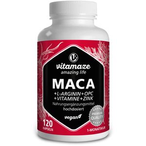 Maca 5000 extra hochdosiert + L-Arginin + OPC + Vitamine + Zink, 120 vegane Kapseln