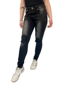 Noisy May Damen Destroyed Jeans mit Nietenbesatz, JJ Jeansgrößen:W27 / L34, Farbe:Schwarz