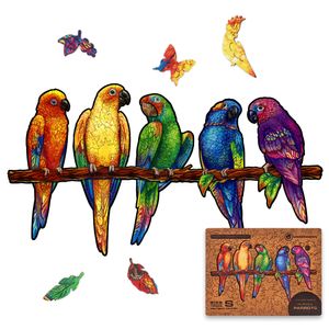 UNIDRAGON Original Holzpuzzle — Verspielte Papageien, 104 Teile, Klein 13 x 7.5 Zoll (33 x 19 cm)