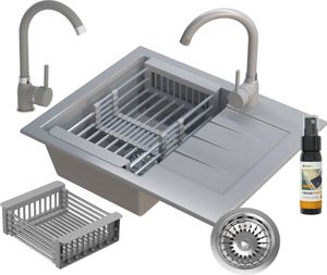 Granitgraues Waschbecken Set Wasserhahn Milano Abtropffläche Granitgraues Waschbecken Set Wasserhahn Milano Abtropffläche