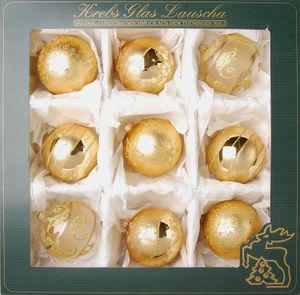 Krebs Glas Lauscha Christbaumkugeln Gold 9er Boxset - Größe ca. 8cm