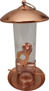 Dehner Natura Premium Wildvogel Futtersäule Manon, Futterstation für Wildvögel, Futterstelle wetterfest / hängend, inkl. Sitzstange, Ø 16 cm, Höhe 30 cm, Metall / Kunststoff, kupfer
