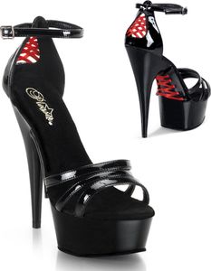 DELIGHT-662 Pleaser High-Heels Plateausandaletten schwarz Lack rote Korsettschnürung