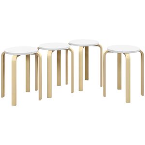 HOMCOM Stapelbare Hocker, 4er-Set, Mehrzweckhocker, runde Holzhocker, belastbar bis 120 kg, für Wohnzimmer, Büro, Schlafzimmer, Arbeitszimmer, Ø40 x 4