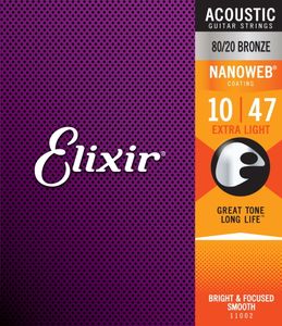 Elixir 11002 Nanoweb 80/20 Bronze 10-47 - Struny Pre Akustickú Gitaru