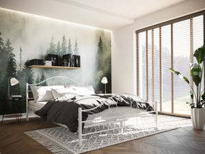 Metallbett SABA 160x200 Jugendzimmer Schlafzimmer Doppelbett Bettrahmen mit Lattenrost Bettrahmen Weiß Metall