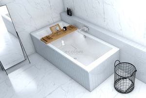 ECOLAM große Badewanne Doppelbadewanne Wanne Acrylwanne TAMI Rechteck Acryl weiß 200x90 cm + Bambusablage + Ablaufgarnitur  Füße Silikon