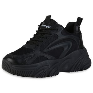 VAN HILL Damen Plateau Sneaker Keilabsatz Prints Profil-Sohle Schuhe 838175, Farbe: Schwarz, Größe: 38