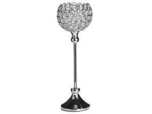 BELIANI Kerzenständer Silber Glas und Metall Glasschale mit dekorativen Kristallen Glamour Kerze Kerzen Deko Dekoration Elegant