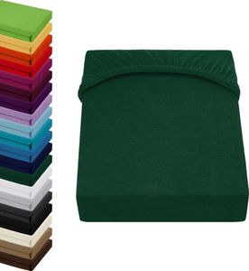 JERSEY Spannbettlaken 90x200-100x200cm Spannbetttuch 100% Baumwolle, Farbe: Dunkelgrün