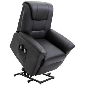 HOMCOM Sessel mit Aufstehhilfe, Verstellbarer Relaxsessel, Elektrischer Massagesessel mit Heizfunktion, Fernsehsessel mit Fernbedienung, aus Kunstleder, Schwarz 93 x 95 x 106 cm