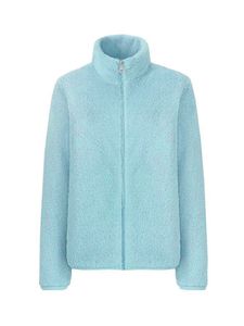 Damen Jacke Einfarbiges Stehkragen Sweatshirt Weiche Flanell Langarm Jacke Mit Durchgehendem Reißverschluss, Farbe: Blau, Größe: 4xl