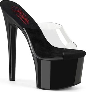 PASSION-701 Pleaser komfortable Damen High Heels Plateaupantoletten klar schwarz